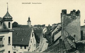 Blick in die Straße Unterer Graben mit Gasthaus "zum Poliziner" in der Beckerstraße 27, nach 1900