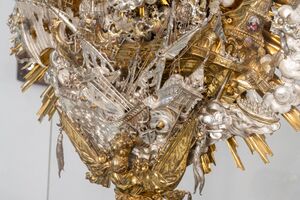 Auf der unteren Hälfte der Schaufläche der Lepanto-Monstranz ist die Seeschlacht von Lepanto am 7. Oktober 1571 zu sehen.